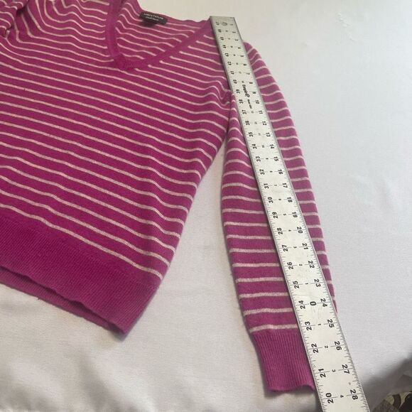 Lord & Taylor Pink Stripe Cashmere V Neck Sweater Size Large - Picture 6 of 7